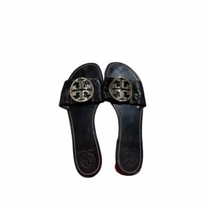 Tory Burch Grania Black Patent Leather Slides